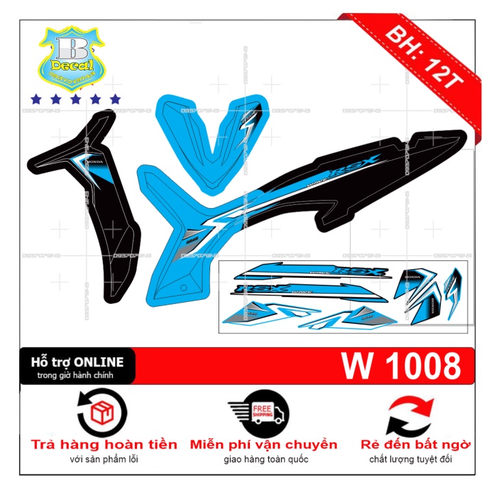 ( Quí khách vui lòng mang ra tiệm cho thợ dán ) Tem wave RSX 2014 xanh đen