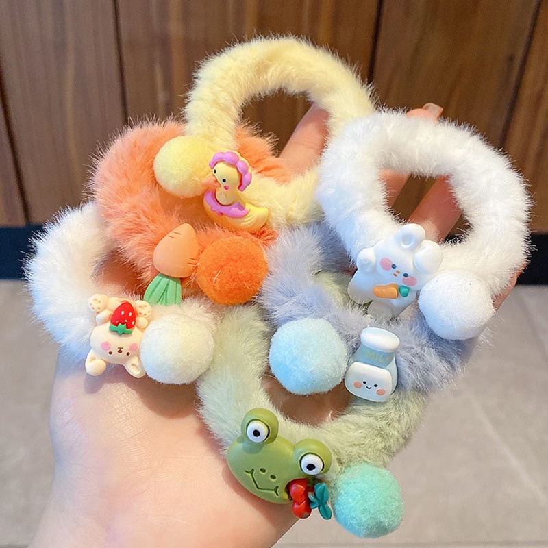 【kifli】Dây buộc tóc cao su vải lông nhung màu kẹo ngọt phong cách Hàn Quốc dễ thương