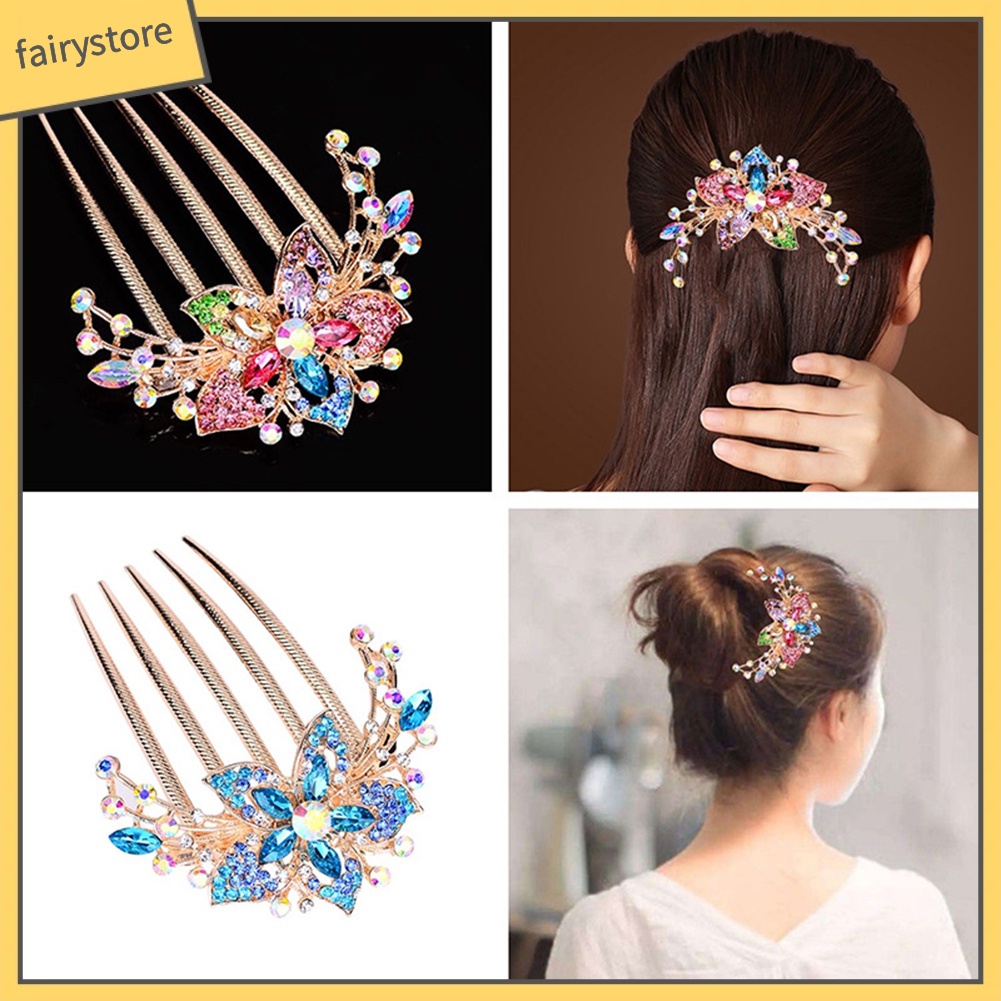 Lược Cài Tóc Hình Hoa Đính Đá Lấp Lánh Cho Nữ