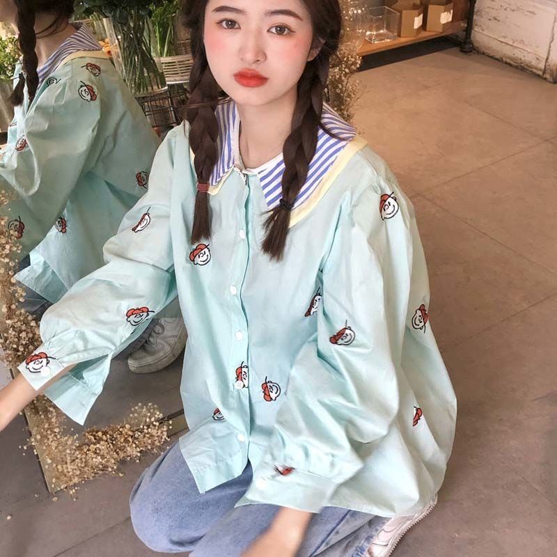 Áo Sơ Mi Tay Dài Dáng Rộng In Họa Tiết Thời Trang Cho Nữ