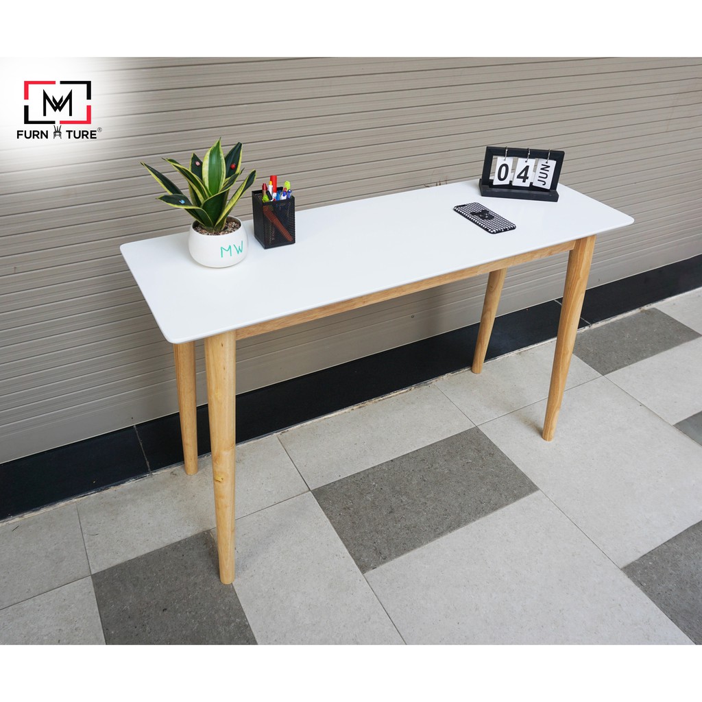 COMBO BÀN GHẾ LÀM VIỆC GỖ HÀN QUỐC - SLIM TABLE MẶT TRẮNG - GHẾ WINDSOR TRẮNG