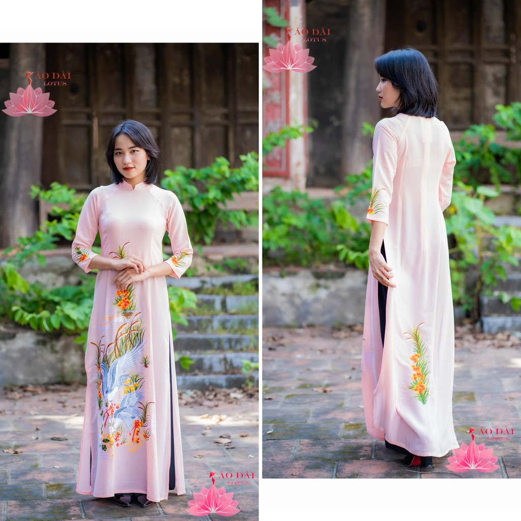 (Giá Sale)Áo Dài Truyền Thống Thêu Cao Cấp Hồng Phần Chim Công - TT0225 cung cấp bởi Áo Dài Lotus