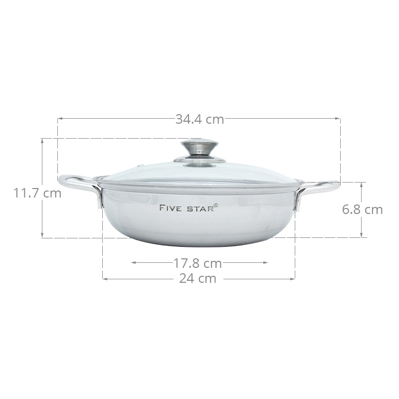 Nồi lẩu inox nắp kính 24/26/28 cm Fivestar