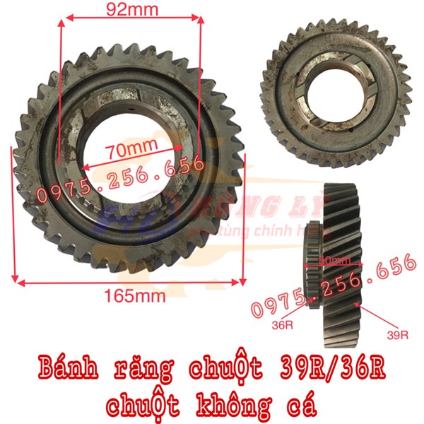 Bánh răng (Chuột) 39R Chéo/36R Chuột không Cá (1700Jk-127 dầy 30mmm lỗ phi 70) phụ tùng Hùng Lỳ