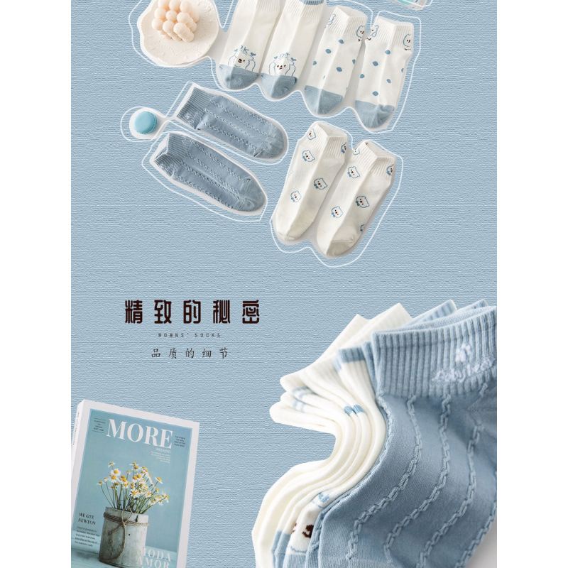 Tất Vớ Nữ Cổ Ngắn Họa Tiết Gấu Xanh Dễ Thương (TN037)