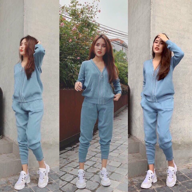 Set bộ len nữ có khoá kéo hàng cao cấp