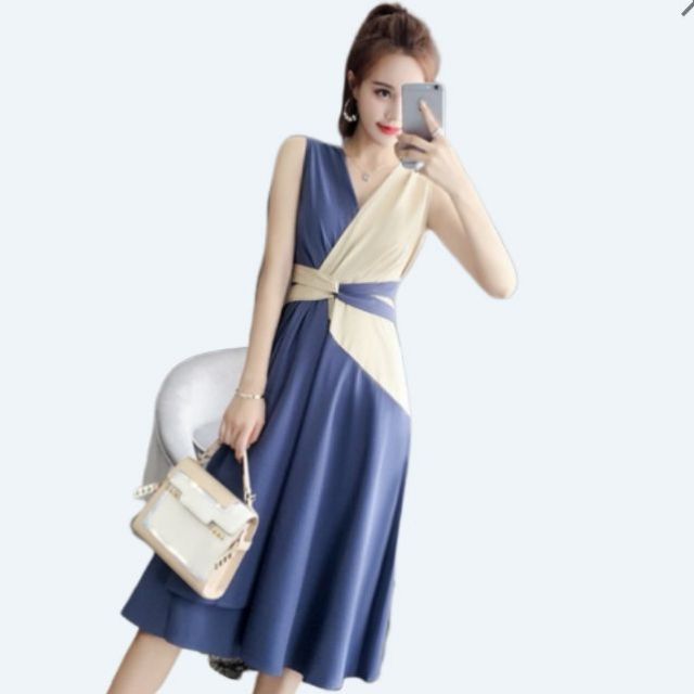 ZERASY - Đầm xòe thắt eo phối màu duyên dáng