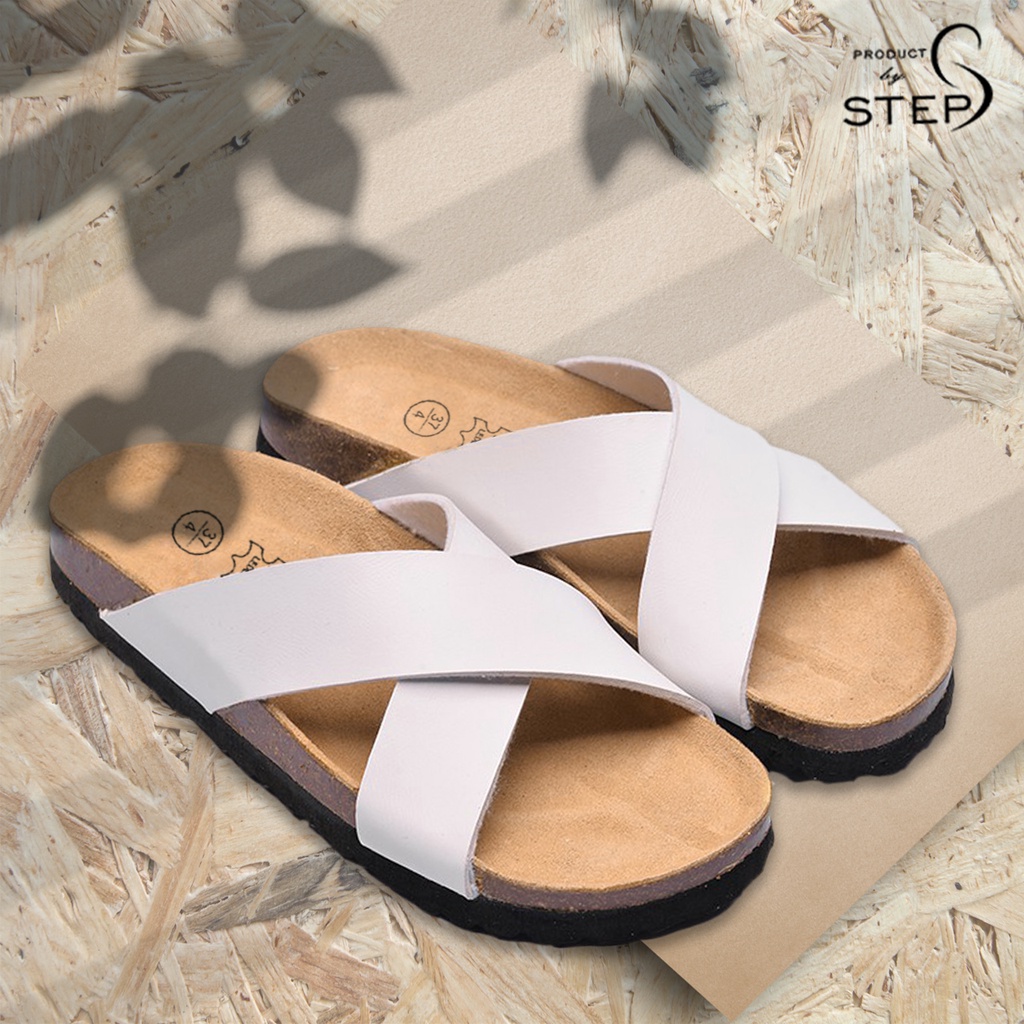 Dép đế trấu Unisex Da tổng hợp Quai Chéo