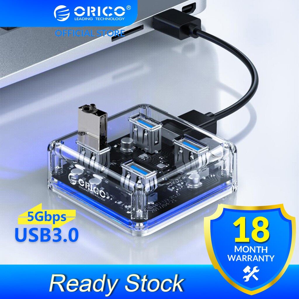 Hub bộ chia cổng usb Orico MH4U-U3 ra 4 cổng USB 3.0 5Gbps vỏ trong suốt  - Hàng Chính Hãng