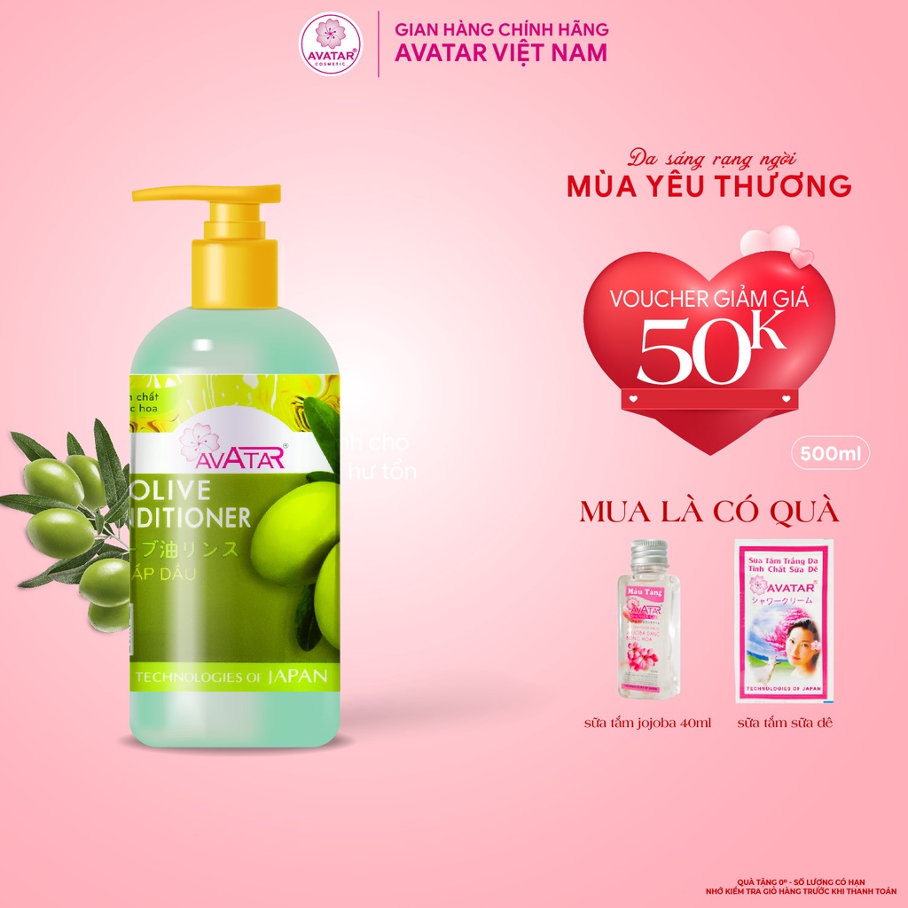 Dầu xả Olive AVATAR nuôi dưỡng tóc chắc khỏe chống gãy rụng tóc dài suôn mềm mượt 500ml