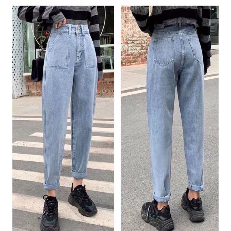 Quần bò baggy nữ quần jean baggy nữ quần jeans nữ lưng cao chất liệu bò cao cấp - HAPONO-J004