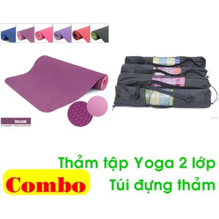 Xả kho thảm tập yoga tpe 6mm 2 lớp tặng kèm túi đựng thảm