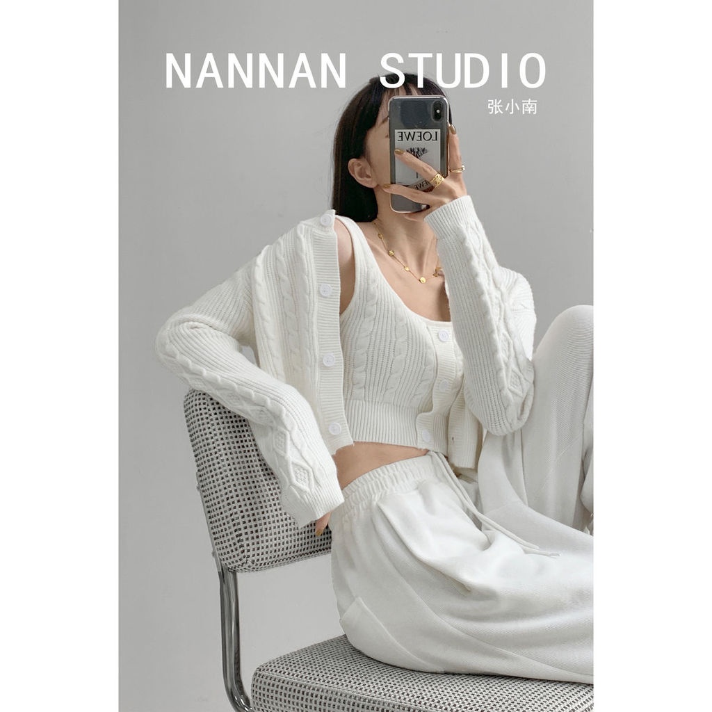 Áo Cardigan Dệt Kim Mỏng Hai Mảnh Thời Trang Xuân Thu Phong Cách Retro