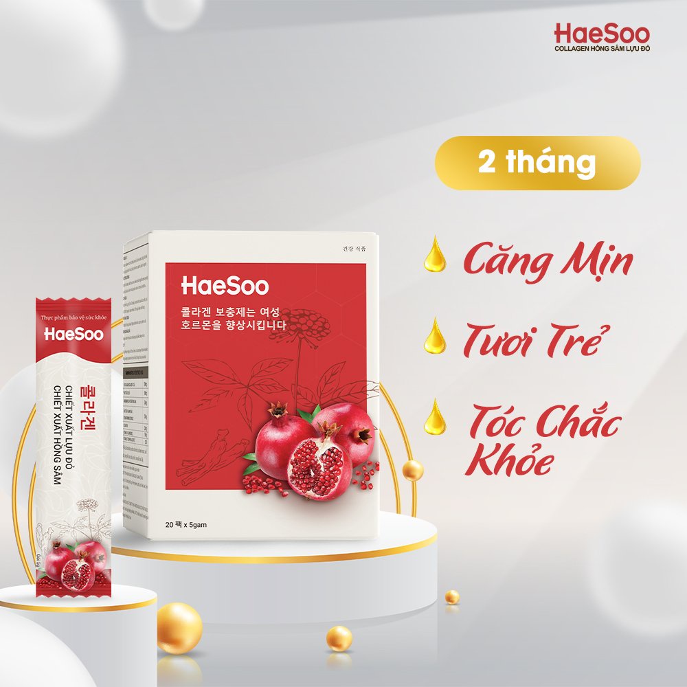 Collagen hồng sâm lựu đỏ trẻ hoá da HaeSoo – Hộp 20 gói