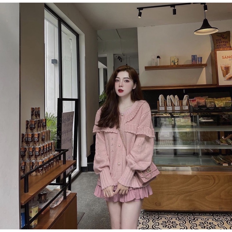 Áo Len Viền Bèo Cúc Ngọc, Áo Len Tay Bồng Sợi Đan Hàng Loại 1 | BigBuy360 - bigbuy360.vn