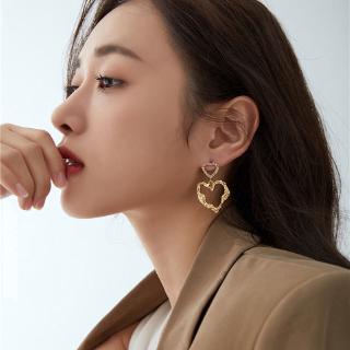 ĐôI khuyên tai trang sức mạ bạc đính đá hình tráI tim độc đáo xinh xắn cho nữ