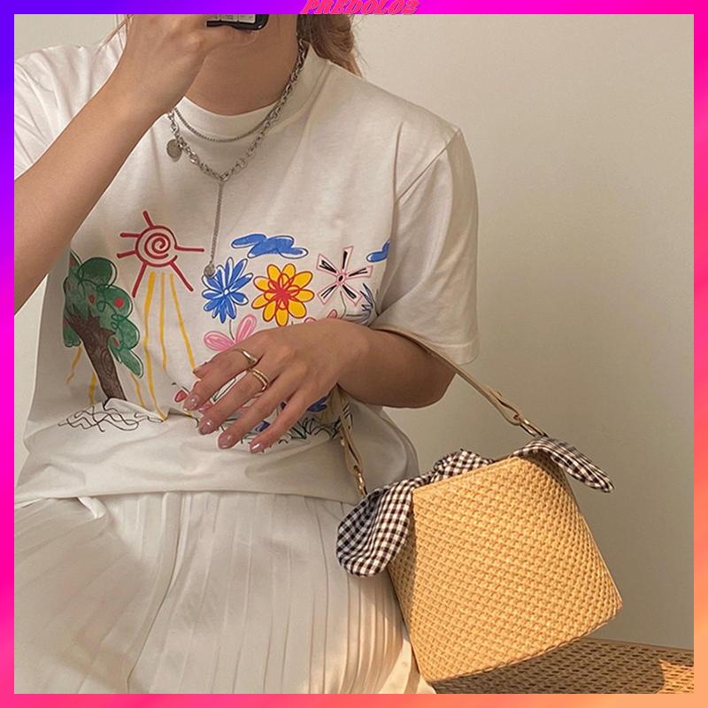 [Predolo2] Túi Xách Tote Đan Rơm Có Tay Cầm Phong Cách Bohemian Thường Ngày Cho Nữ