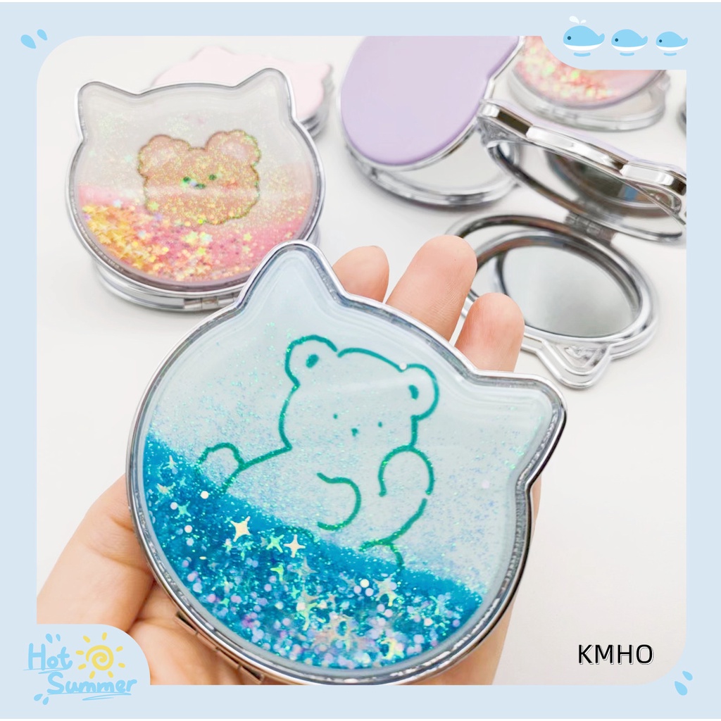 KMHO Net người nổi tiếng cát lún gương trang điểm mang theo gương nhỏ nữ dễ thương phim hoạt hình gấp hai mặt gấp sinh viên thay quần áo gương quà tặng gương trang điểm