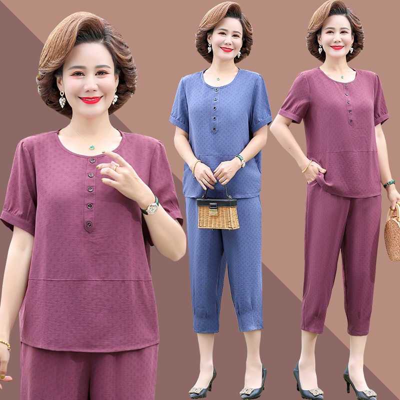 (HÀNG SẴN) Bộ Đồ Ngắn Tay Cotton Mềm Mát Cho Mẹ AB77 - Hàng Quảng Châu Cao Cấp