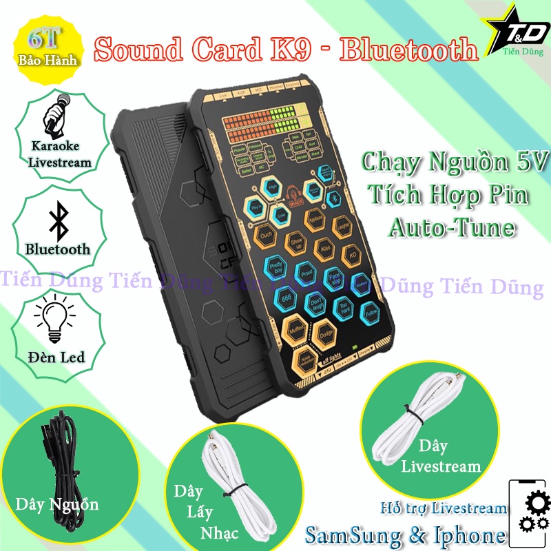 Bộ Sound Card K9 - Chơi Game, Thu Âm, Livestream, Karaoke Online, PK Đơn Giản Chỉ Cần Thêm Tai Nghe -Hỗ Trợ Autotune