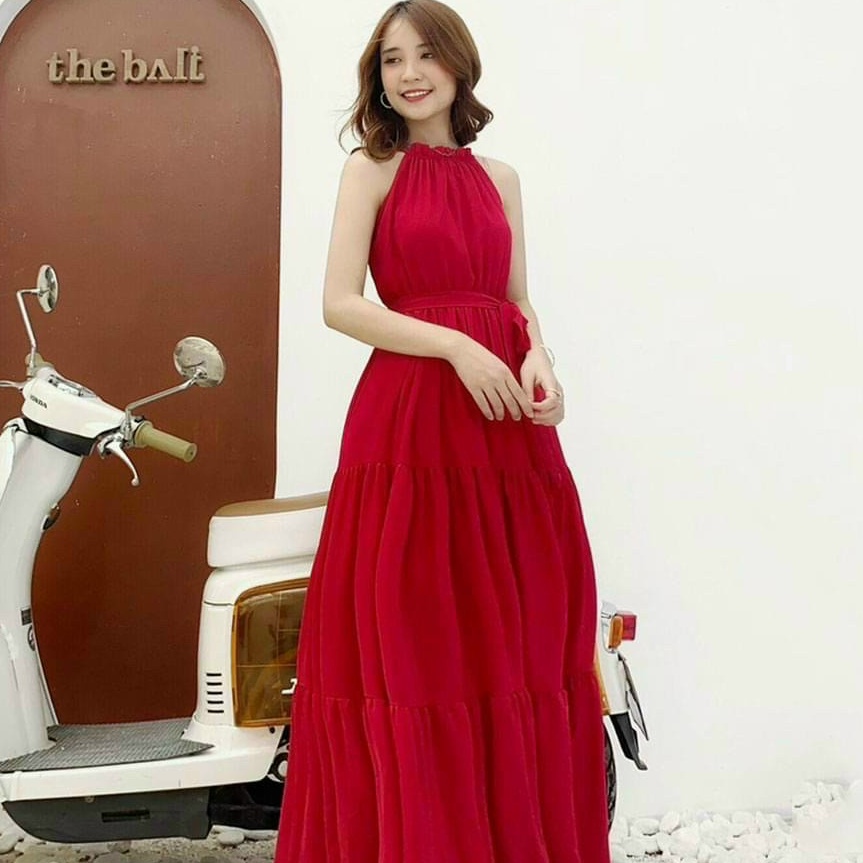 Đầm Maxi Đi Biển Dự Tiệc,đầm Váy Voan 2 Lớp Cổ Yếm Thiết Kế Dáng Xòe Dài Tiểu Thư Chảnh Thời Trang [XM MINH PHÚC]
