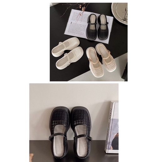 Giày búp bê mõm tròn đạp gót quai ngang đế cao 5cm