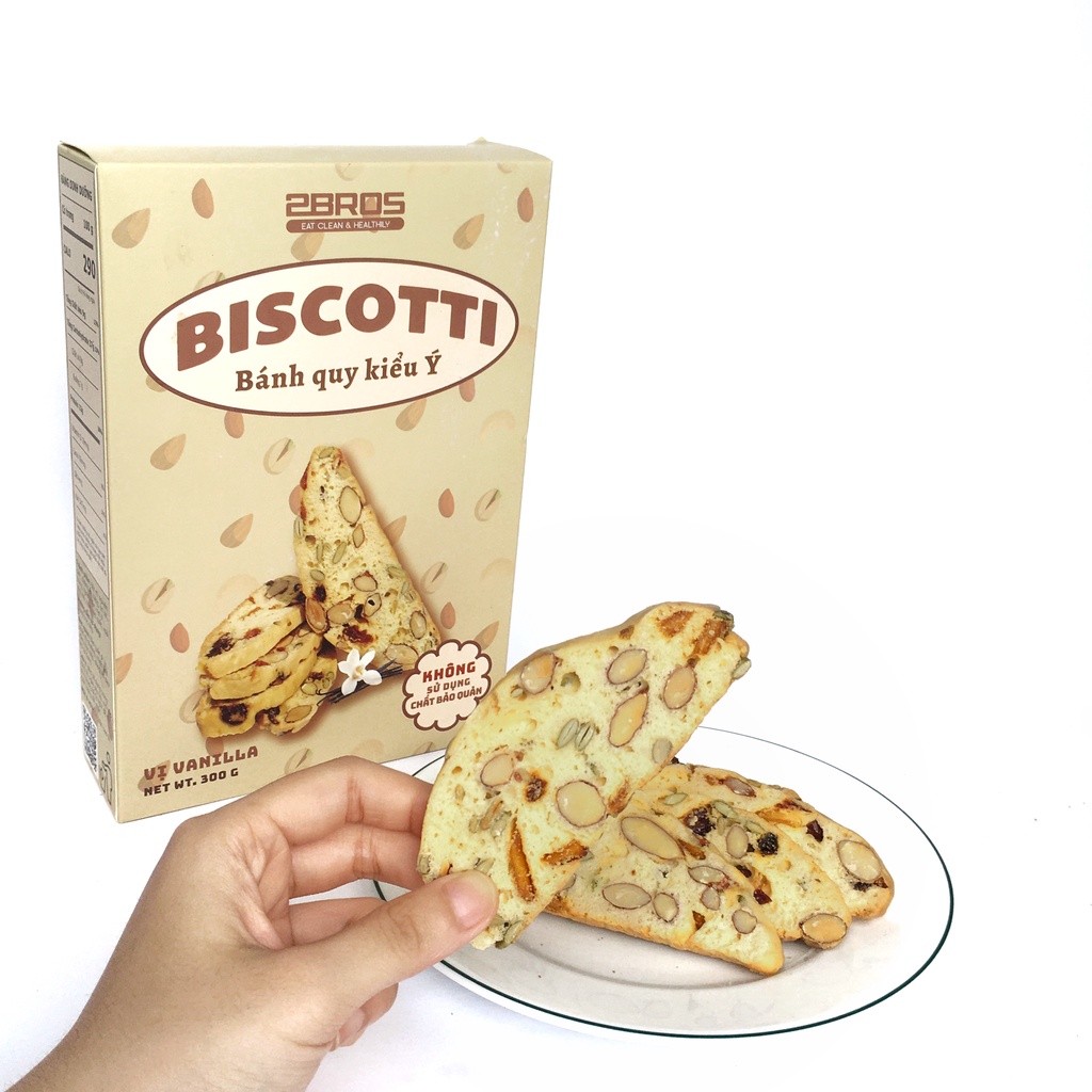 Bánh Biscotti cao cấp vị Vanilla - Bánh ăn kiêng không đường 2Bros - Dành cho người ăn kiêng, giảm cân, tiểu đường.