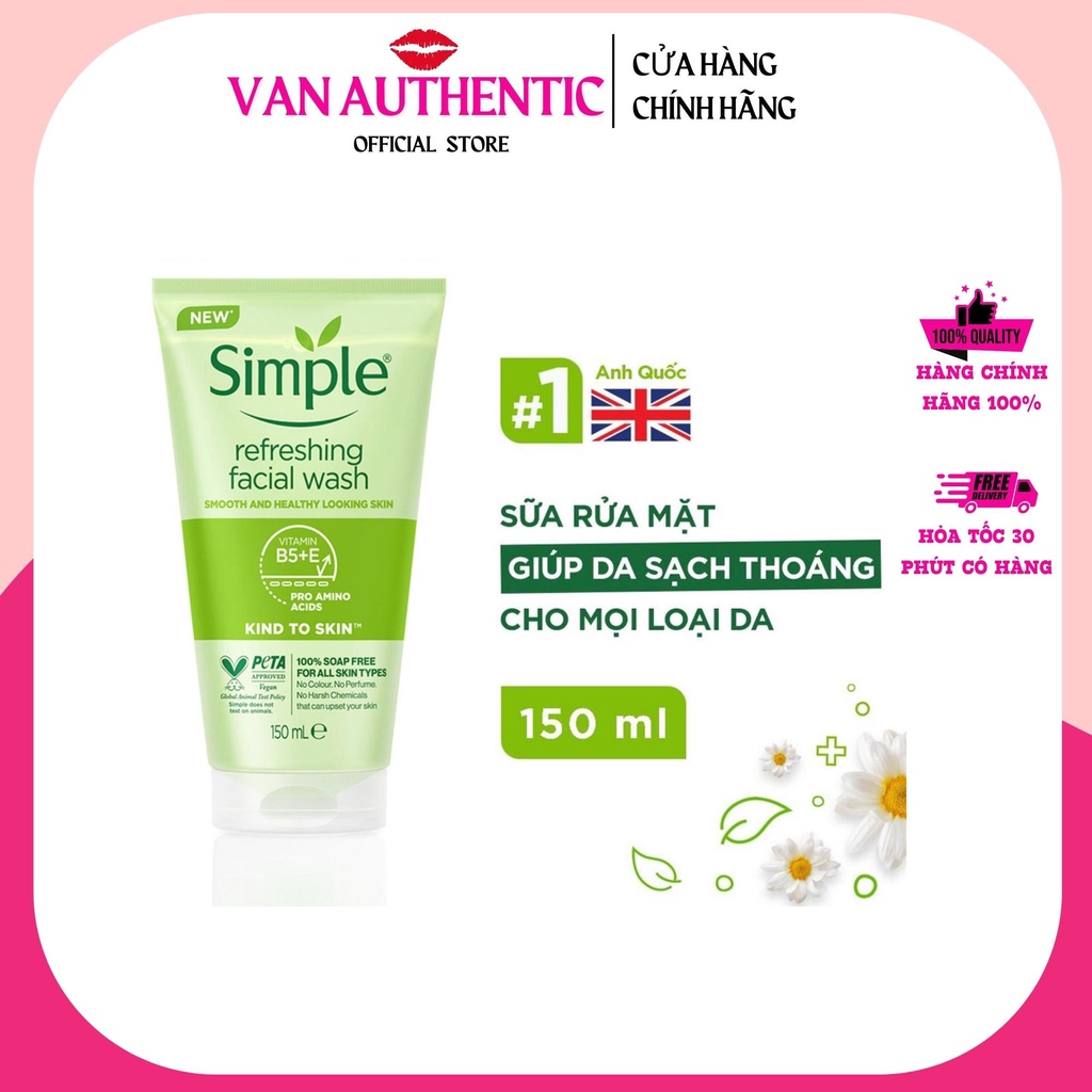 Sữa rửa mặt Simple Kind to Skin Refreshing Facial Wash Gel 150ml