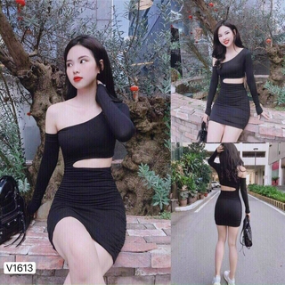 Đầm body khoét eo tay dài - carotshop