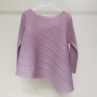 Áo Nữ Tay Dài Cổ Tròn Xếp Ly Phong Cách Hàn Quốc Baju Baju Wanita Lengan Panjang