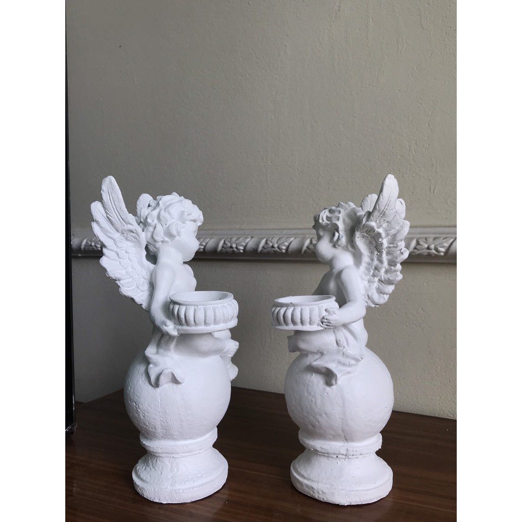 CẶP TƯỢNG DECOR THIÊN THẦN TRẮNG BÊ KHAY ĐỂ BÀN