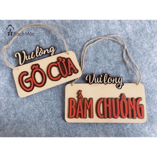 Bảng gỗ decor Vui lòng bấm chuông/gõ cửa