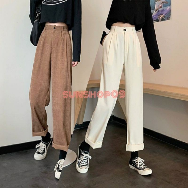 Quần Nhung Ulzzang Ống Rộng Mỏng mặc hè ( cạp chun sau )