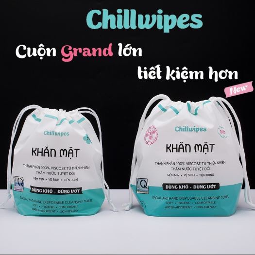 Khăn mặt khô Chillwipes dùng 1 lần lau khô, lau ướt+ TẶNG kèm khăn mặt nén dạng viên kẹo - Giấy lau mặt dùng một lần