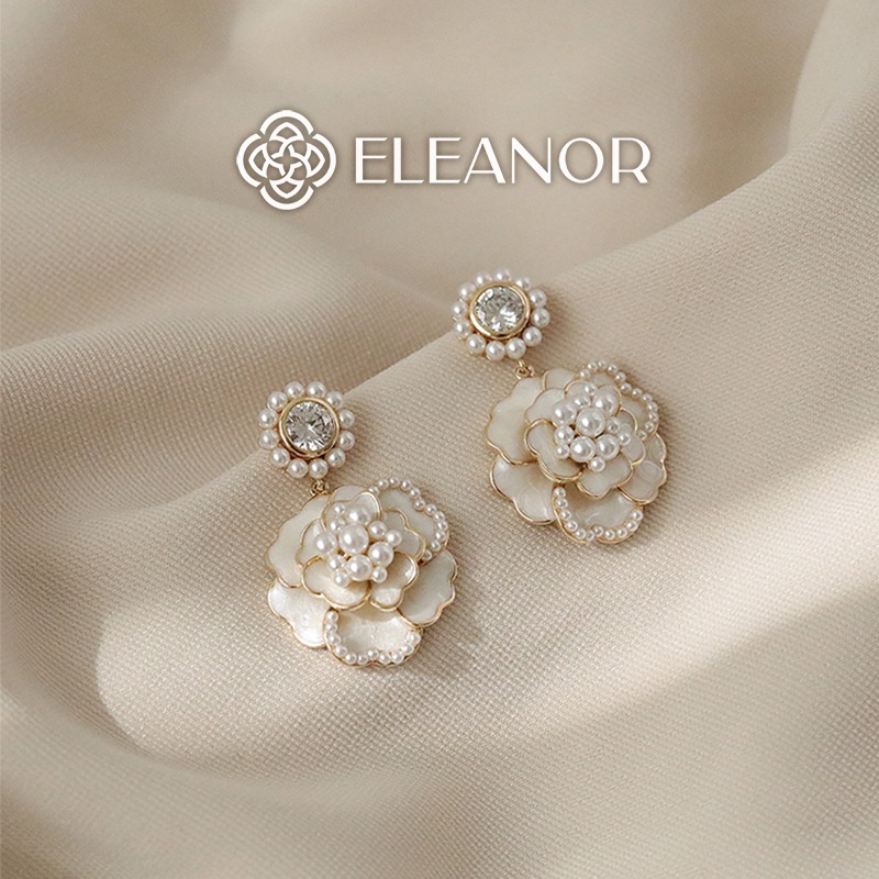 Bông tai nữ Eleanor Accessories hình hoa lớn đính ngọc trai nhân tạo phụ kiện trang sức đẹp