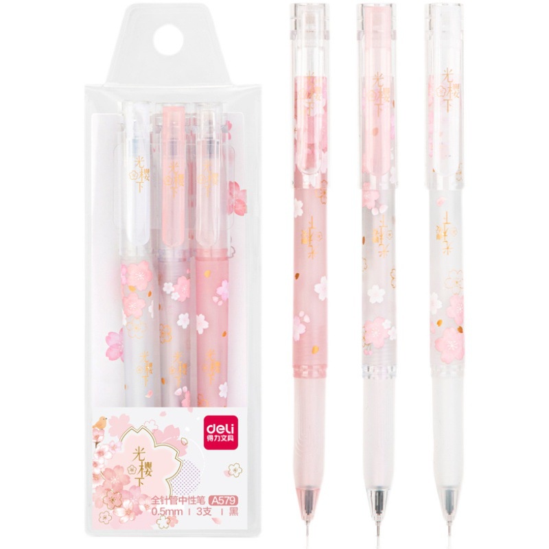 Bút bi bấm văn phòng dạng gel ngòi 0.5mm Deli có đệm chống đau tay A609