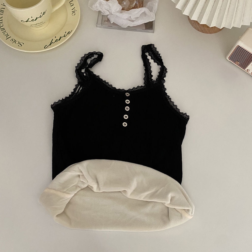 Áo Hai Dây Phối Ren Dày Dặn Giữ Ấm Mùa Đông Thiết Kế Lưng Đẹp Mắt Cho Nữ 3777