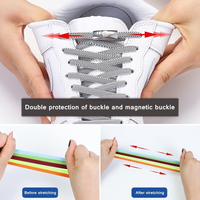 1 Bộ Khóa Dây Giày Nam Châm Co Giãn Họa Tiết Hoa Cúc Màu Đen An Toàn Dành Cho Trẻ Em