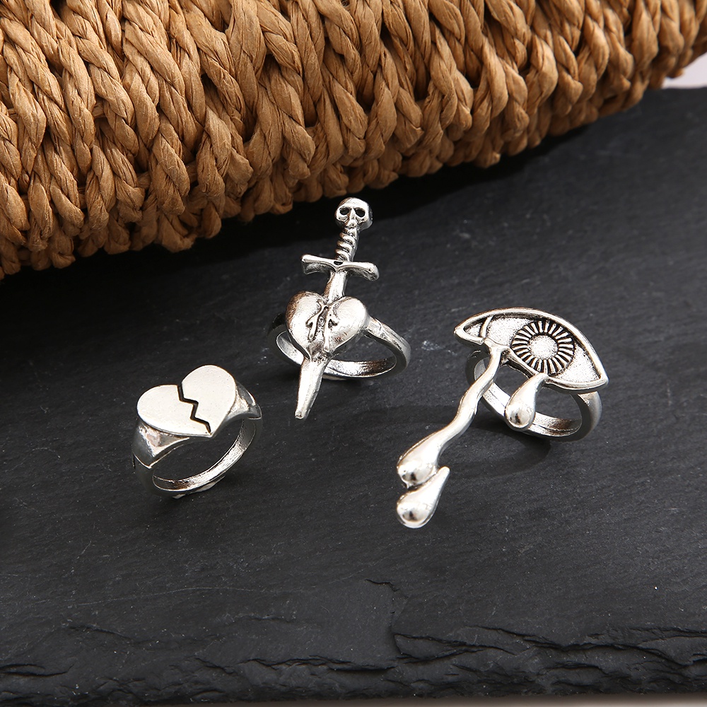 iF YOU Set 3 nhẫn   bạc kiểu trái tim phong cách cổ điển dành cho nữ