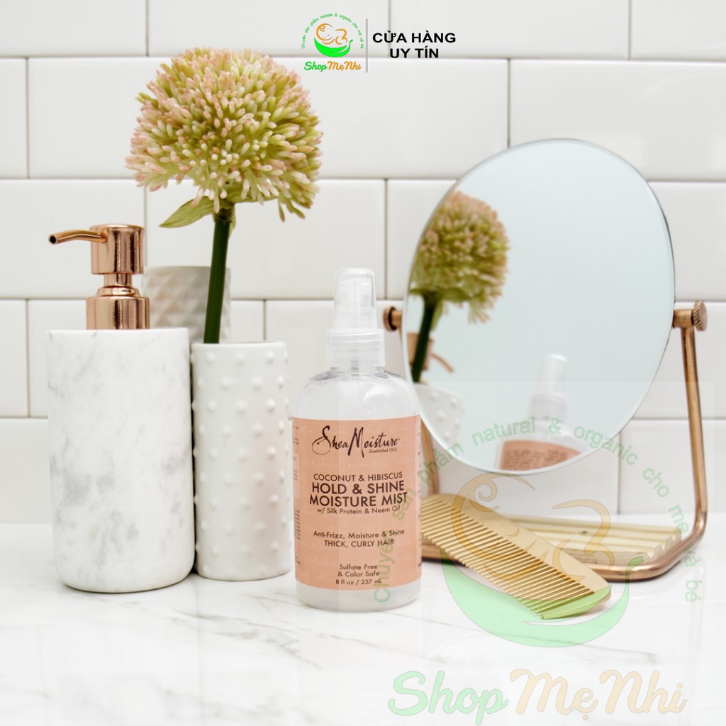 Xịt dưỡng tóc SheaMoisture Coconut &amp; Hibiscus Hold &amp; Shine Mist dưỡng ẩm, giữ nếp và bóng tóc.