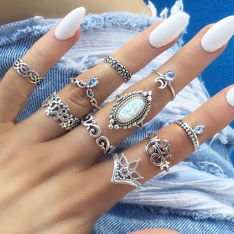 Set 10 Nhẫn Đeo Khớp Ngón Tay Phong Cách Bohemian Thời Trang Cho Nữ