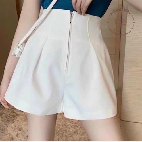 Quần sooc nữ, đùi khóa trước cạp cao, quần bigsize từ 39 - 70kg full 4 màu đen, trắng, be, cafe