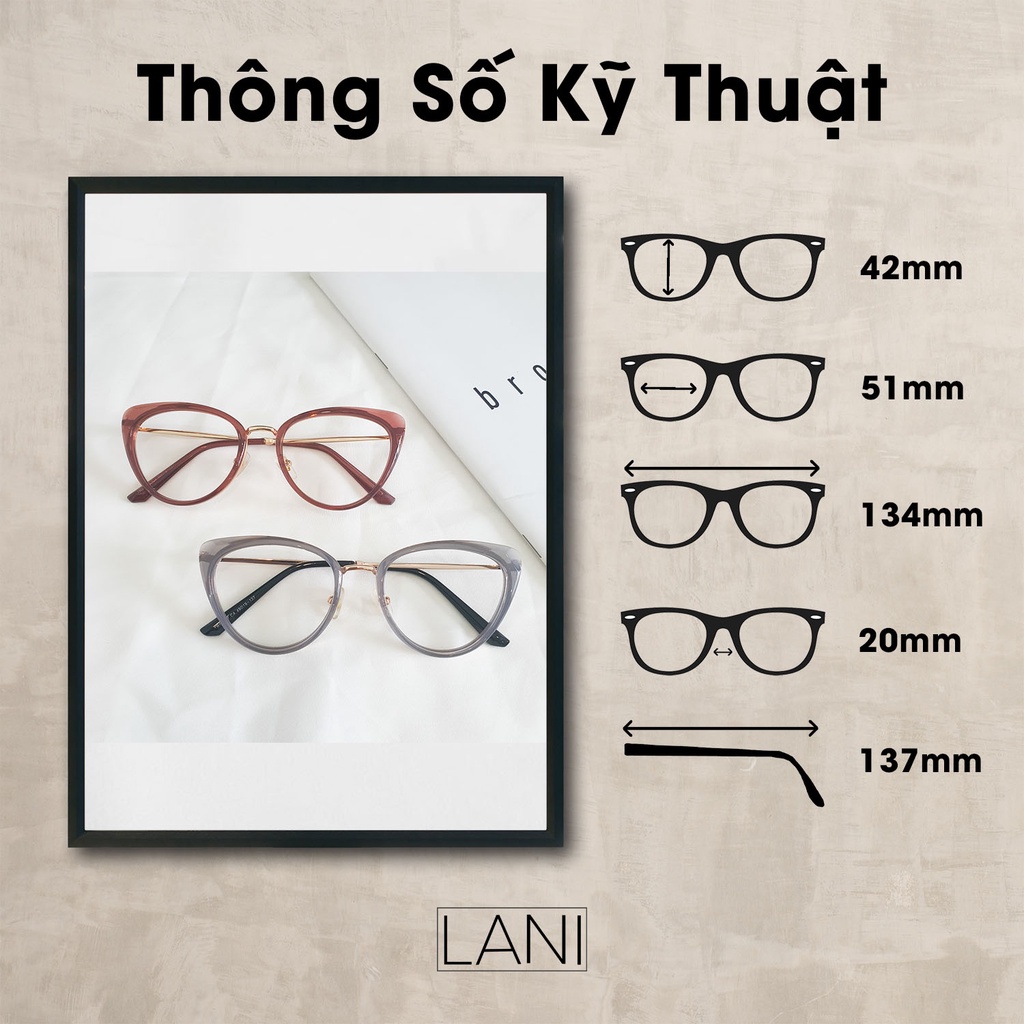 Gọng kính nữ mắt mèo thời trang Lani 87007 - Lắp mắt cận có độ theo yêu cầu