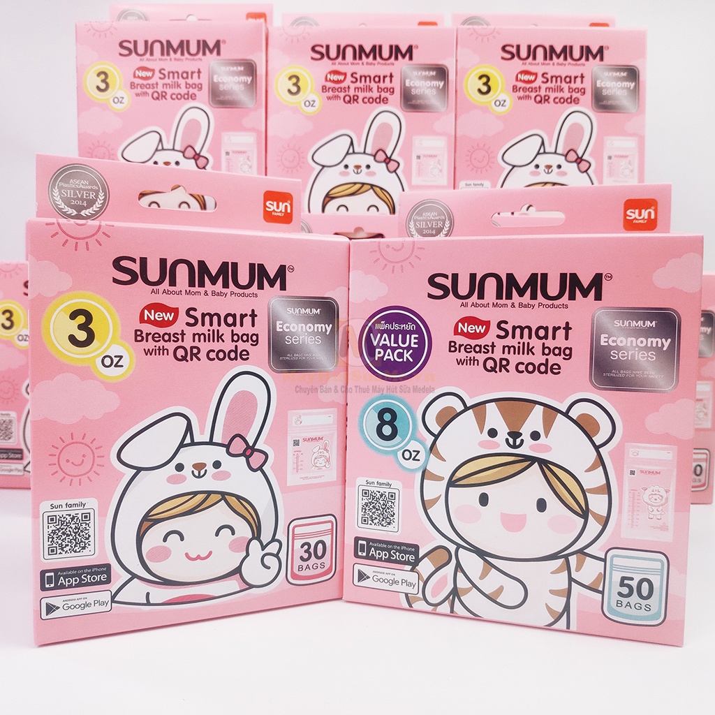 Túi trữ sữa SunMum Thái lan - thể tích 100ml - 150ml - 250ml - mẫu mới màu hồng