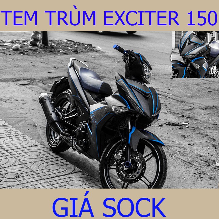 Tem Trùm Xe Exciter 150 Đen Nhám Xanh