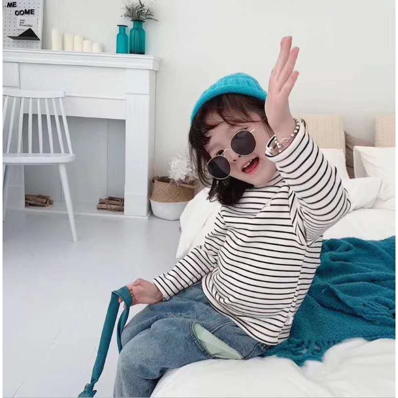 Áo Thun Tay Dài Cổ Cao Họa Tiết Kẻ Sọc Một Mảnh Dành Cho Bé Trai Gái