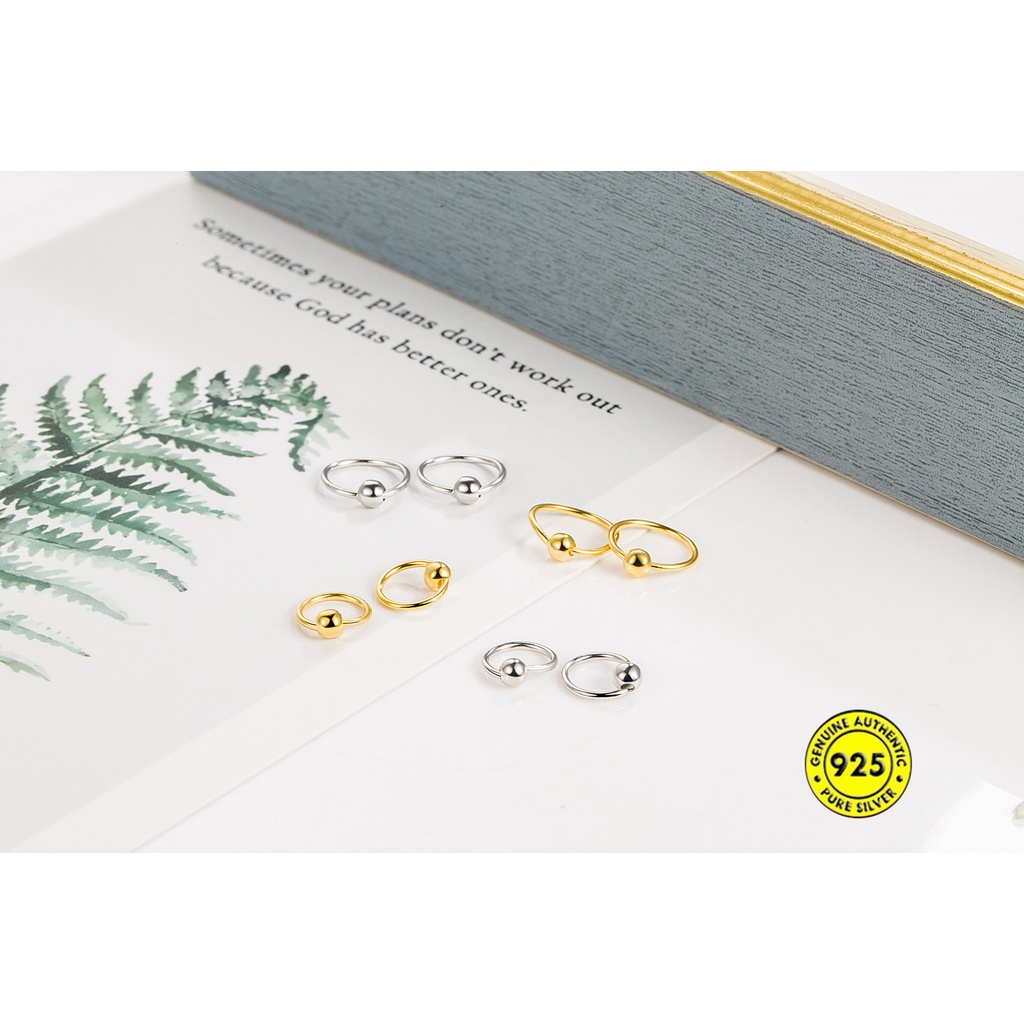 Khuyên Tai Dạng Móc Đính Hạt Tròn Mạ Bạc Đơn Giản Dành Cho Bạn Nữ Mặc Ngủ