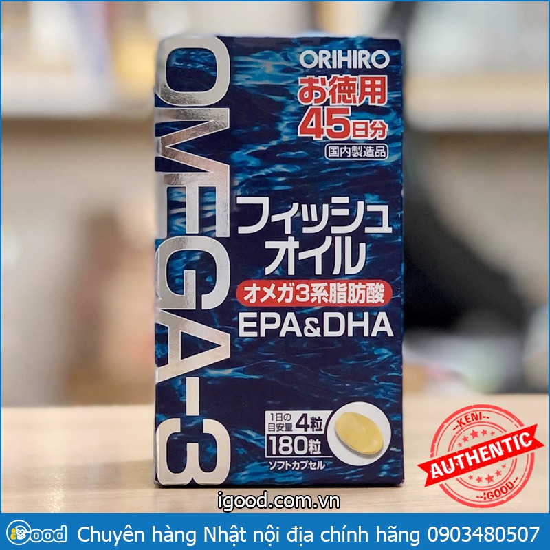 Dầu cá Omega 3 Orihiro fish oil, Omega 3 EPA &amp; DHA Orihiro Nhật Bản hộp 180 viên