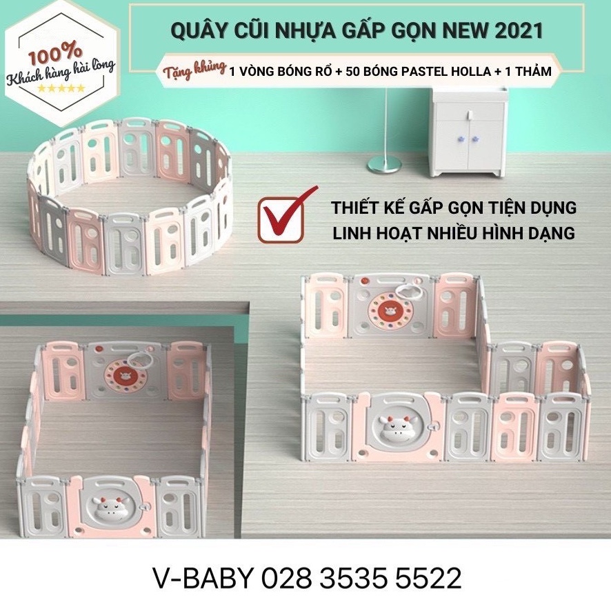 Quây Cũi Nhựa Gấp Gọn 2021 Tặng 100 Bóng + 1 Thảm Hai Mặt + Giỏ Đựng Bóng