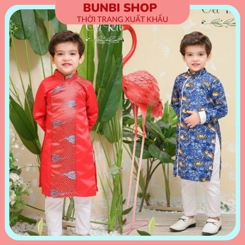 Áo dài cách tân Oliriver size 1-10 cho bé trai, chất liệu lụa gấm cao cấp mềm mại họa tiết chú hổ tinh nghịch đáng yêu